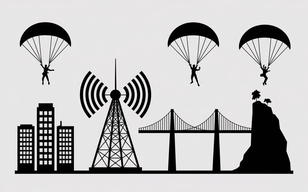 illustration base jumping sport types structures building antenne pont falaise