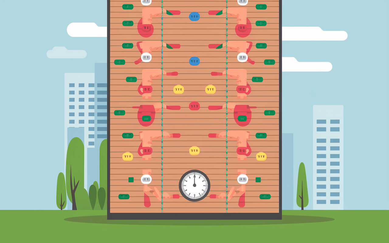 Mur escalade de vitesse 15m voies parallèles chronomètre