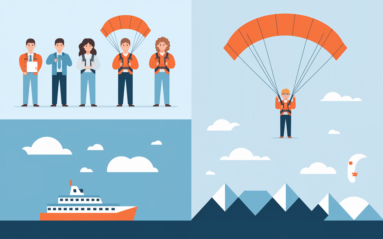 sequence etapes session parachute ascensionnel