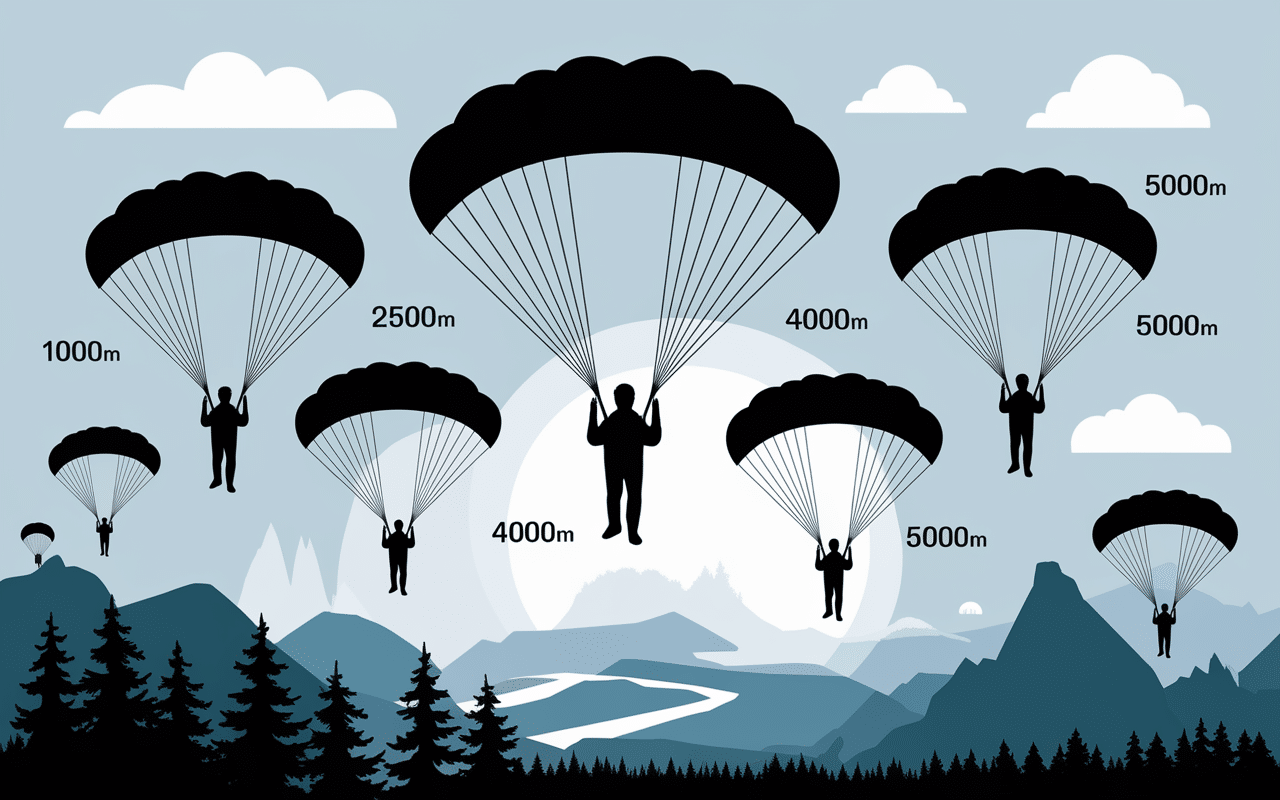 infographie parachutistes a differentes hauteurs saut en parachute