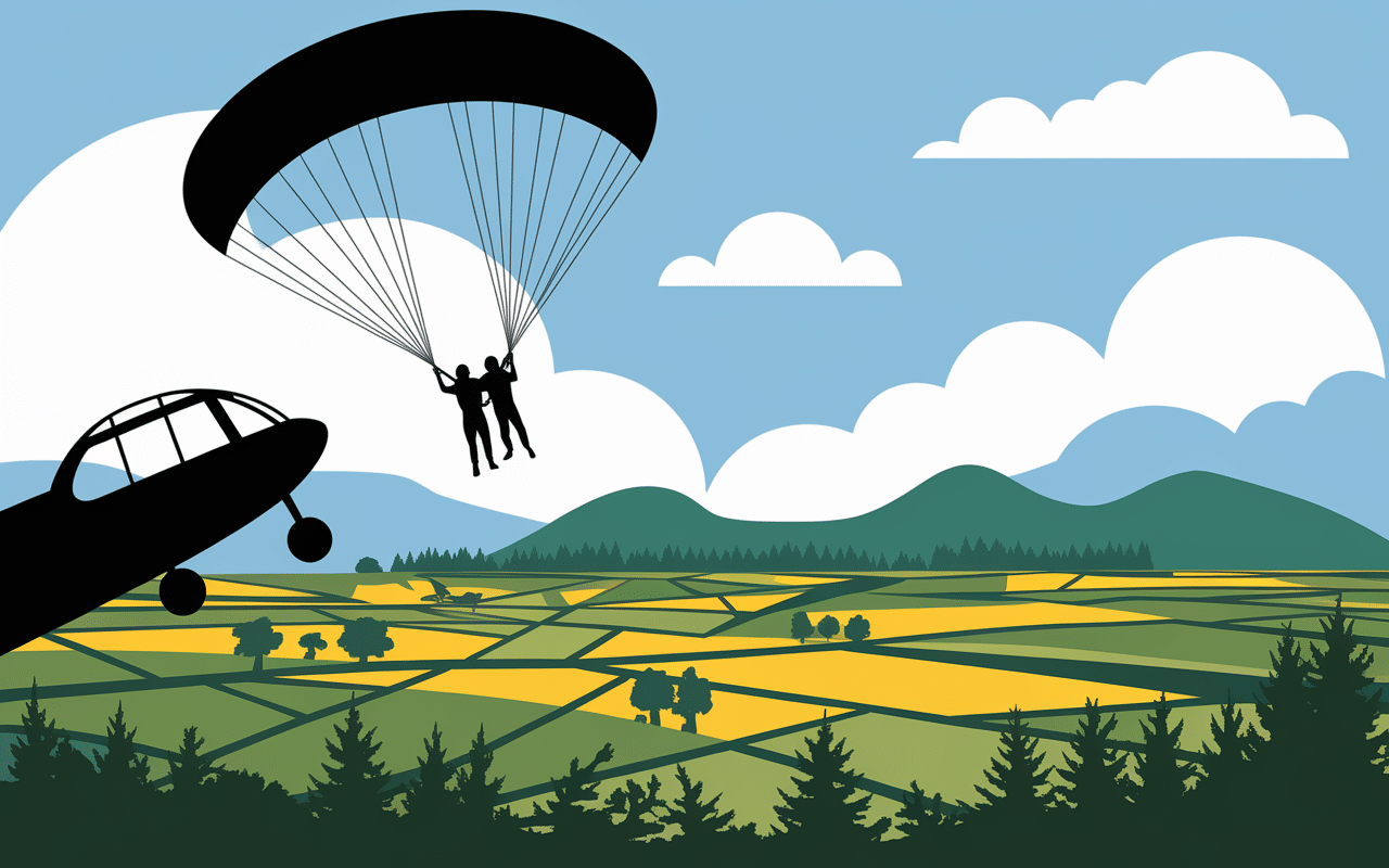 silhouette tandem parachutistes a 4000 metres hauteur saut en parachute