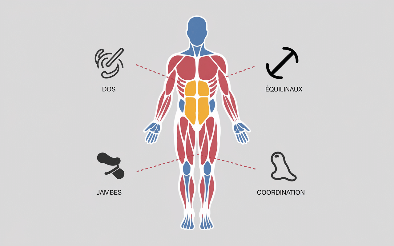 Schema muscles et posture pilates au mur