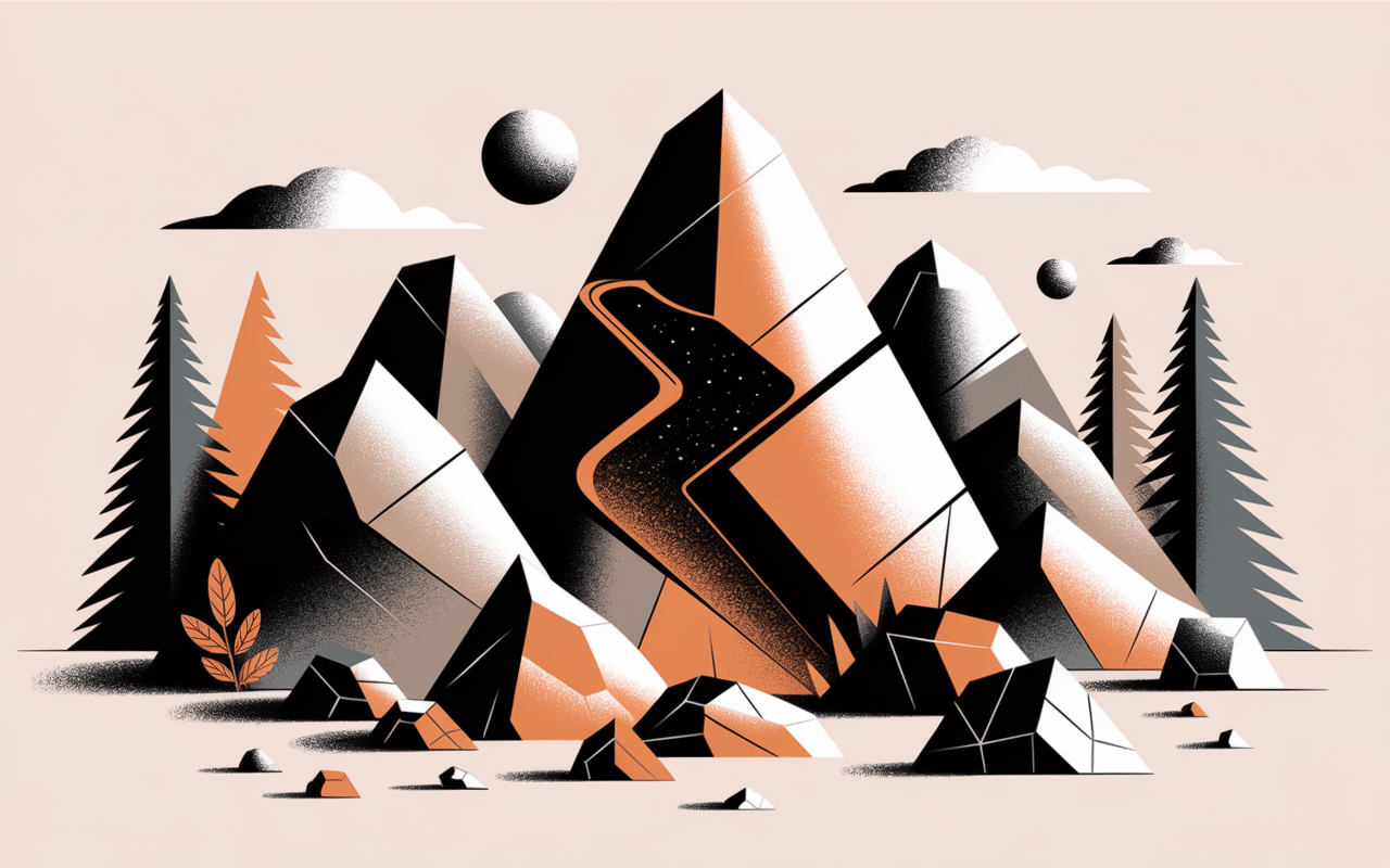 Substance noire de shilajit s'écoulant de montagnes géologiques