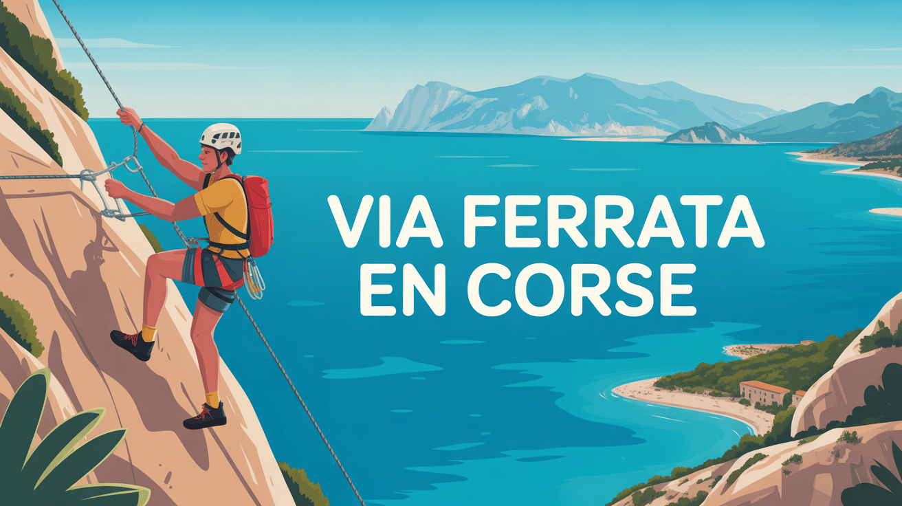 grimpeur via ferrata corse falaise mer turquoise