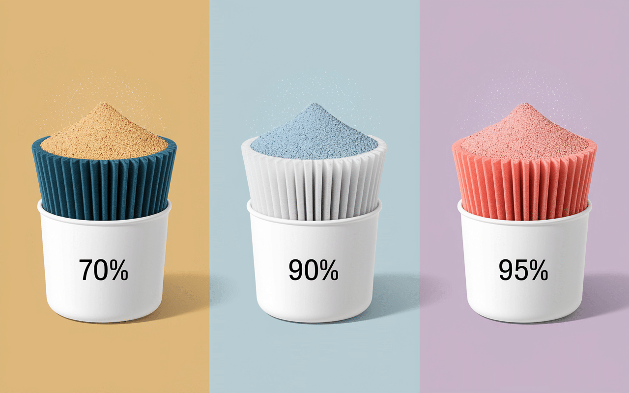 Comparaison visuelle des types de whey proteine 70 90 et 95 pourcent