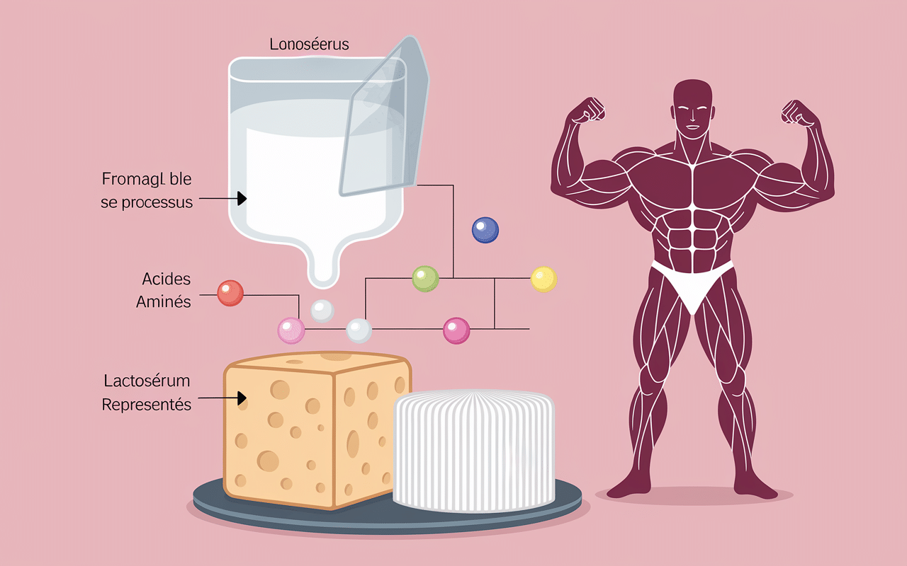 Schema transformation lait en whey proteine avec acides amines