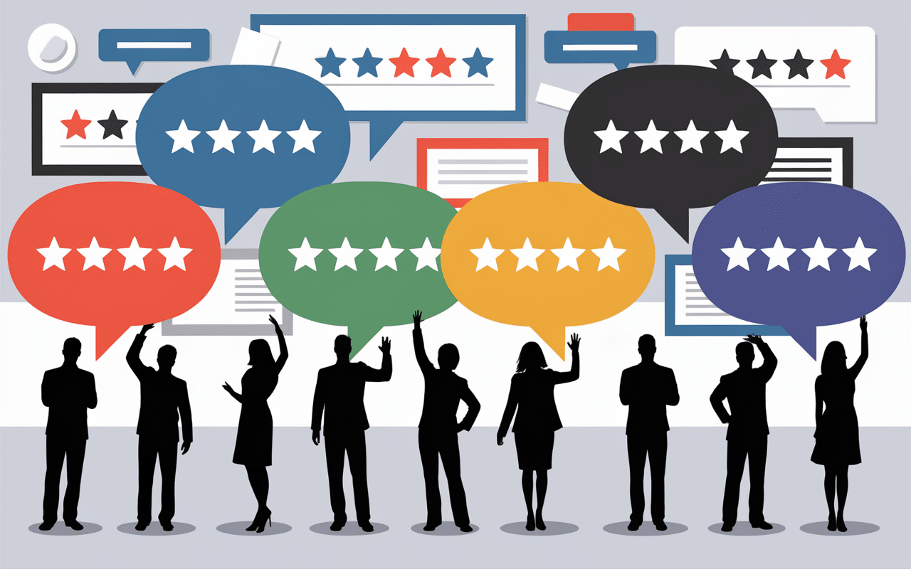 Silhouettes avec avis et étoiles