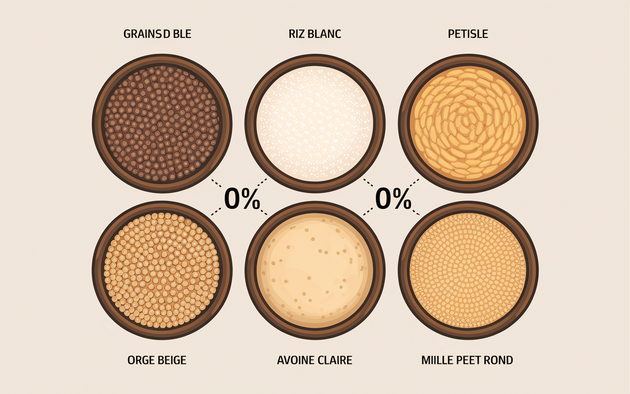 Infographie de six variétés de grains de céréales