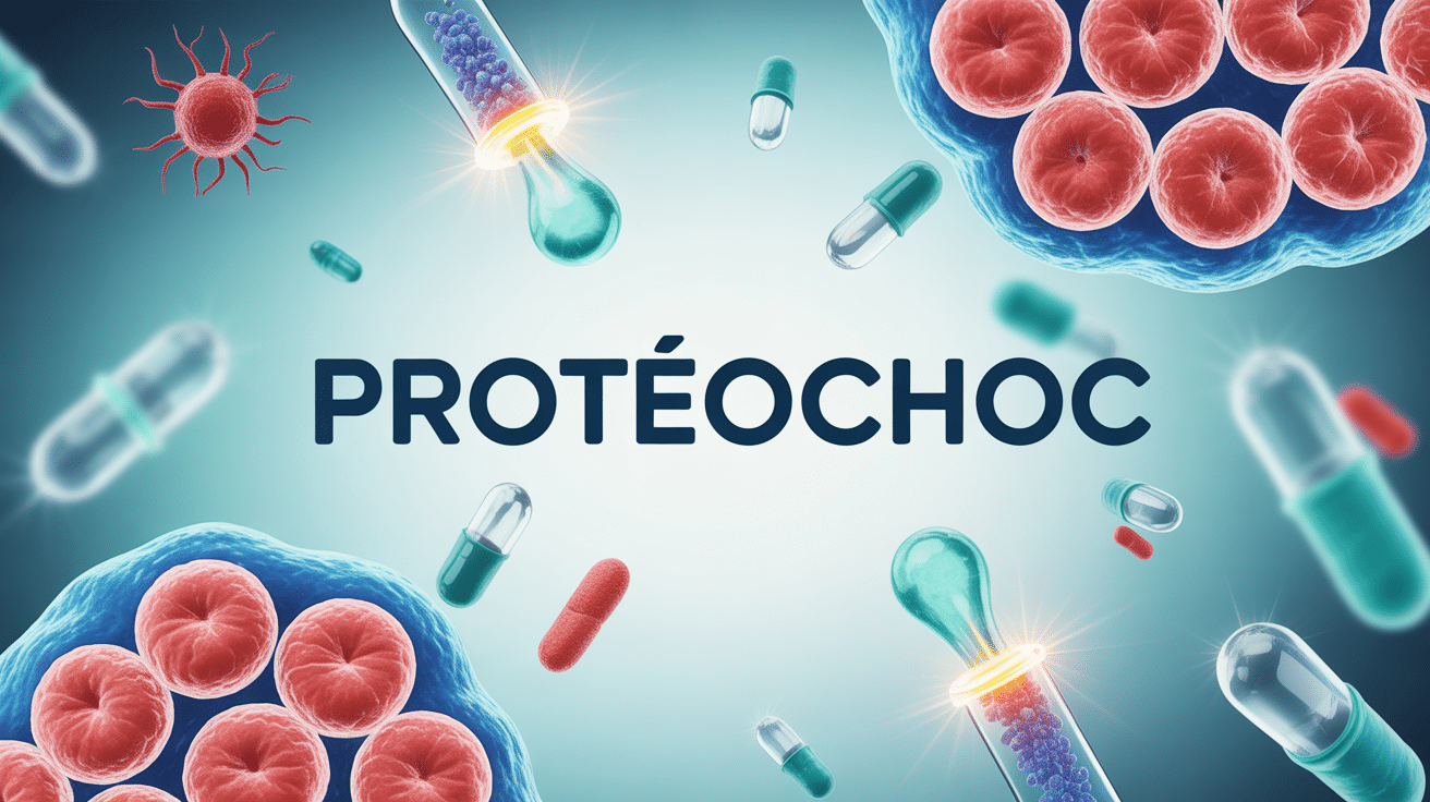 Illustration moderne proteochoc avec cellules et algue rouge
