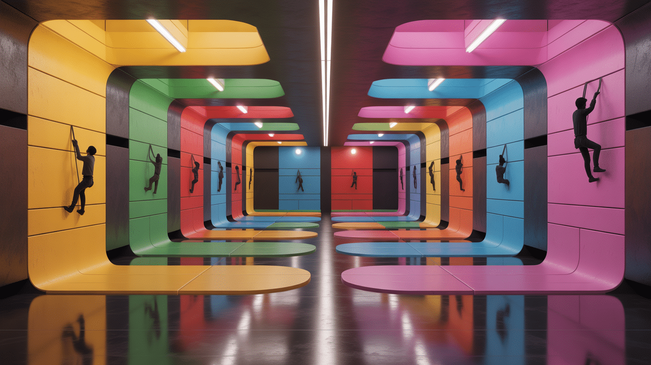 Vue salle escalade climbing district saint lazare murs colorés