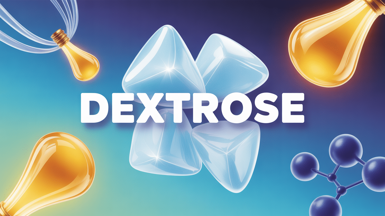 illustration de cristaux de dextrose et symboles d'energie