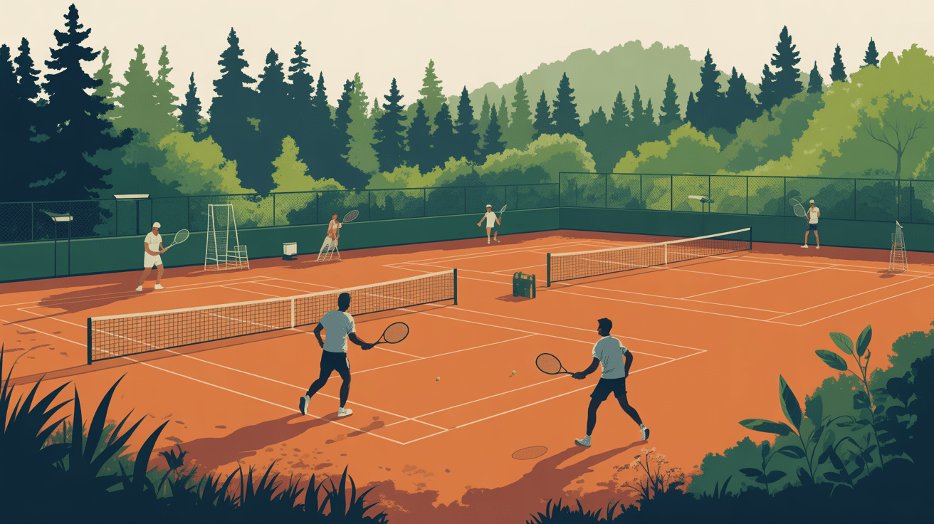 Tennis de la Faluère courts terre battue ambiance