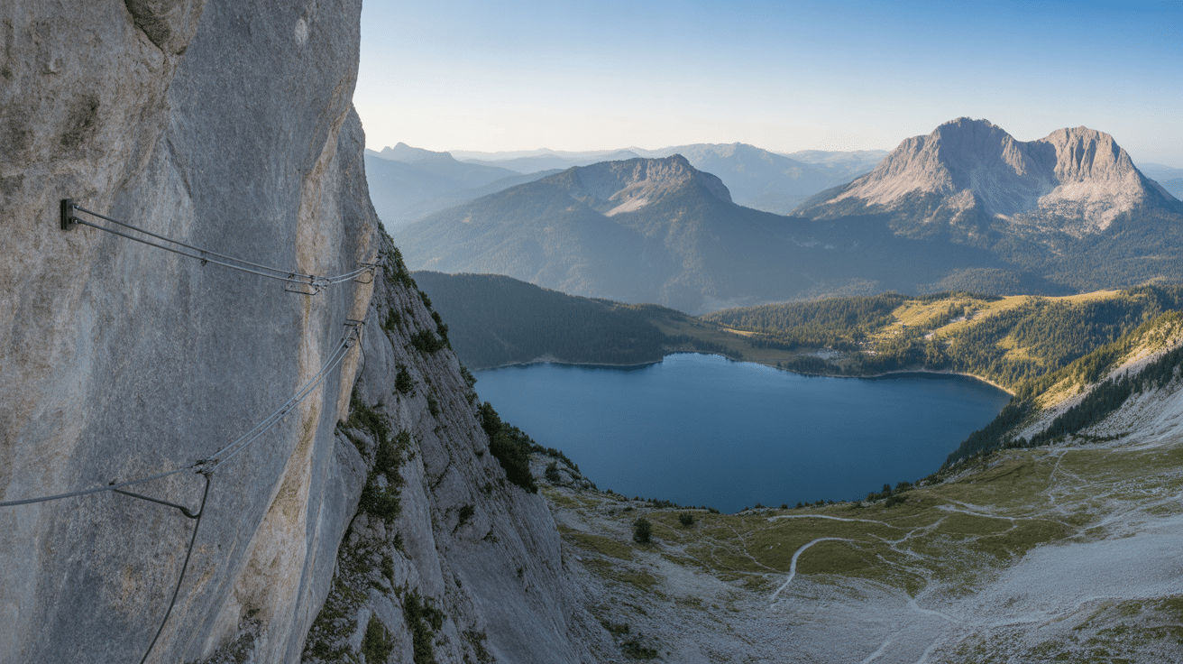 falaise avec via ferrata annecy lac montagnes