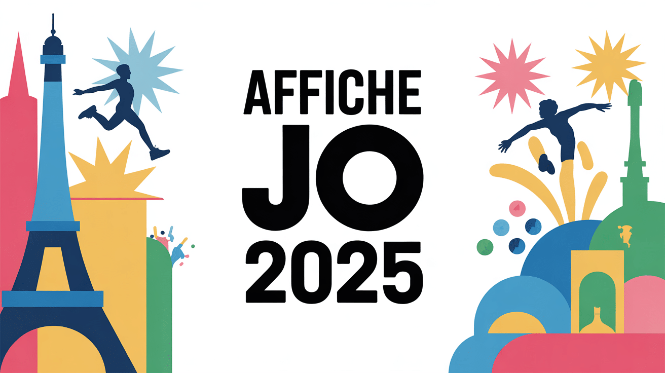 affiche jo 2024 illustration festive monuments paris