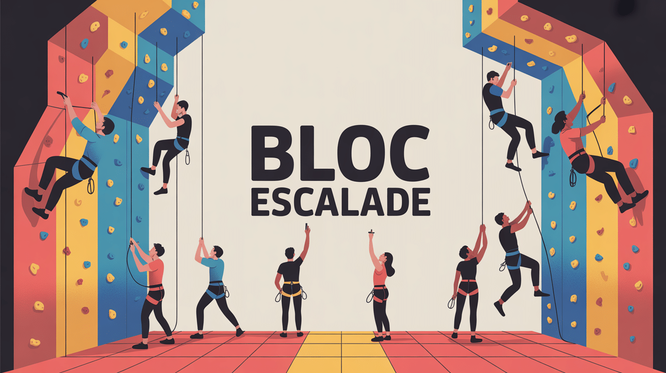 Illustration bloc escalade grimpeurs mur coloré