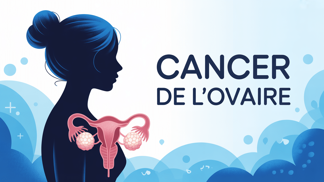 Illustration cancer de l'ovaire, silhouette féminine avec ovaire lumineux