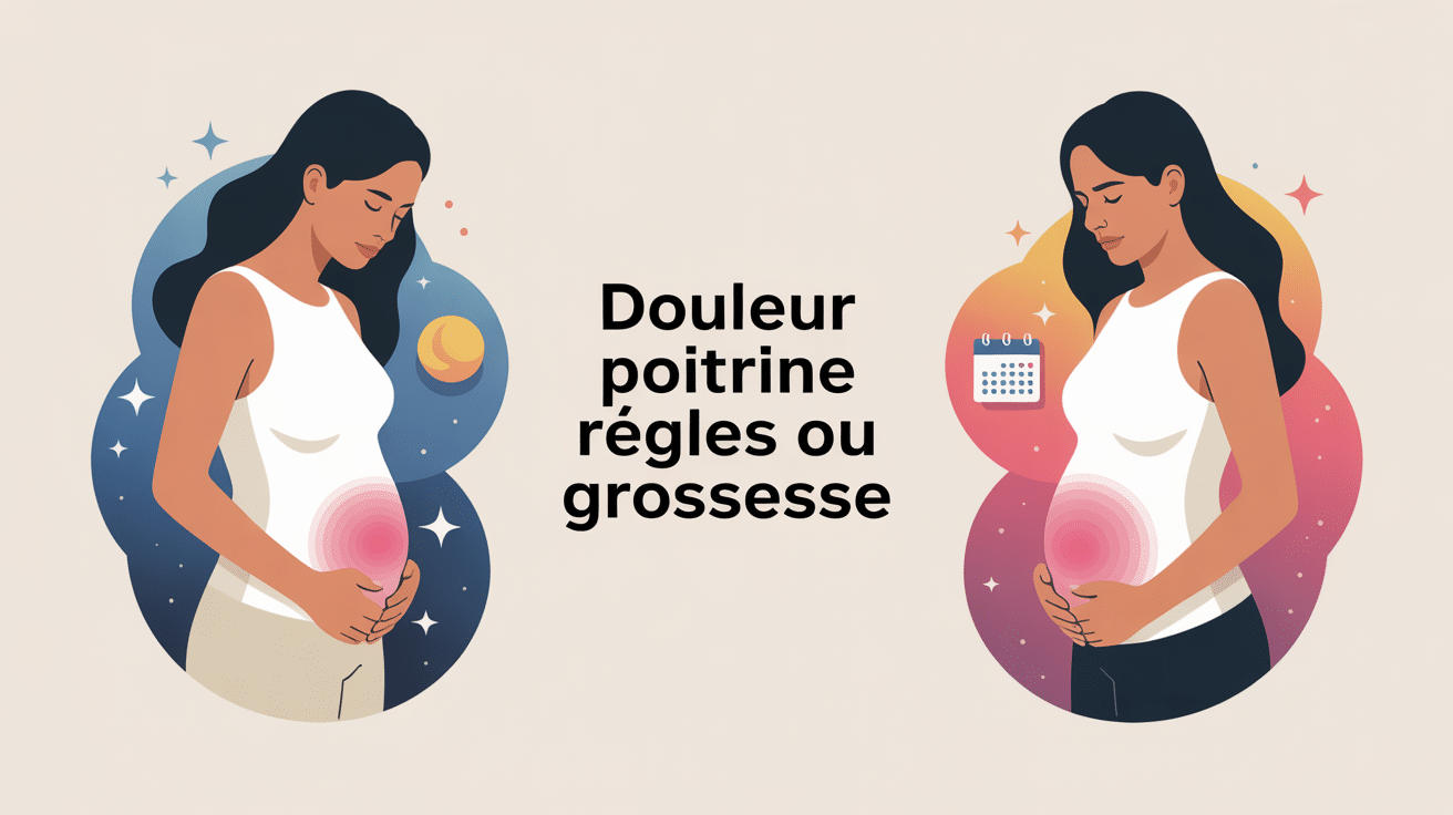 illustration douleur poitrine règle ou grossesse femme deux ambiances