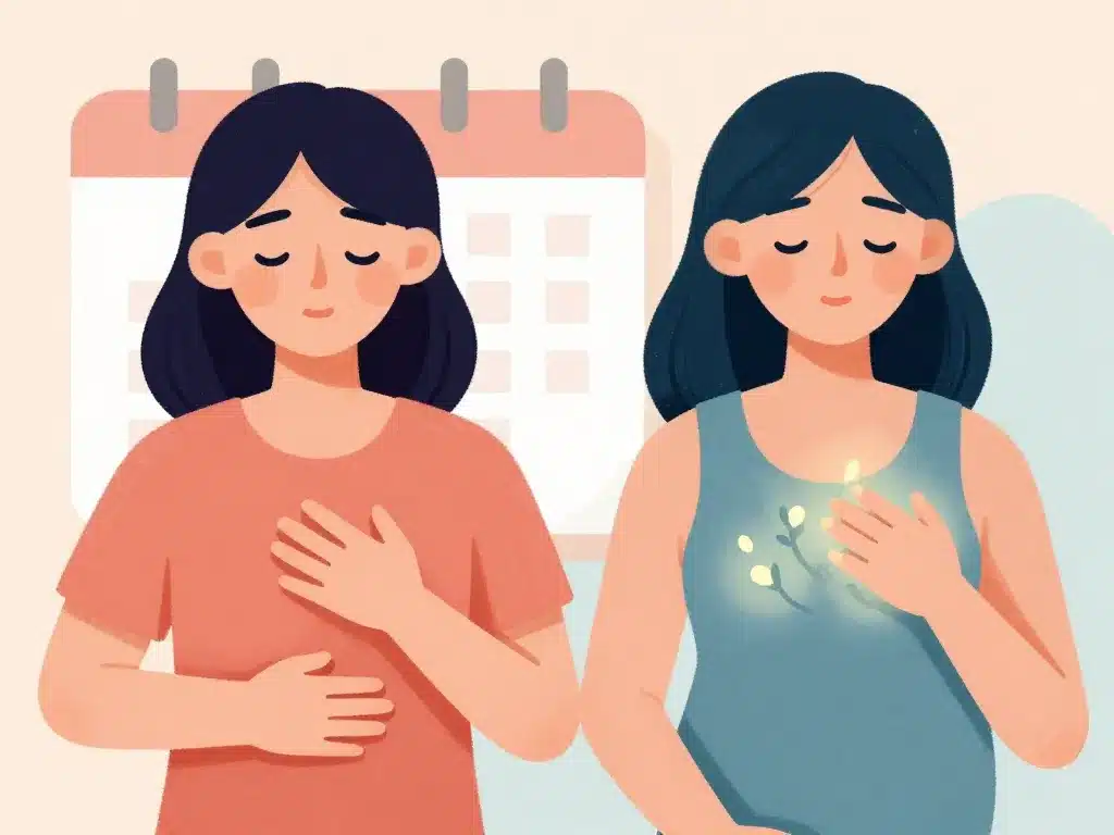 comparatif symptômes douleur poitrine règle ou grossesse illustration