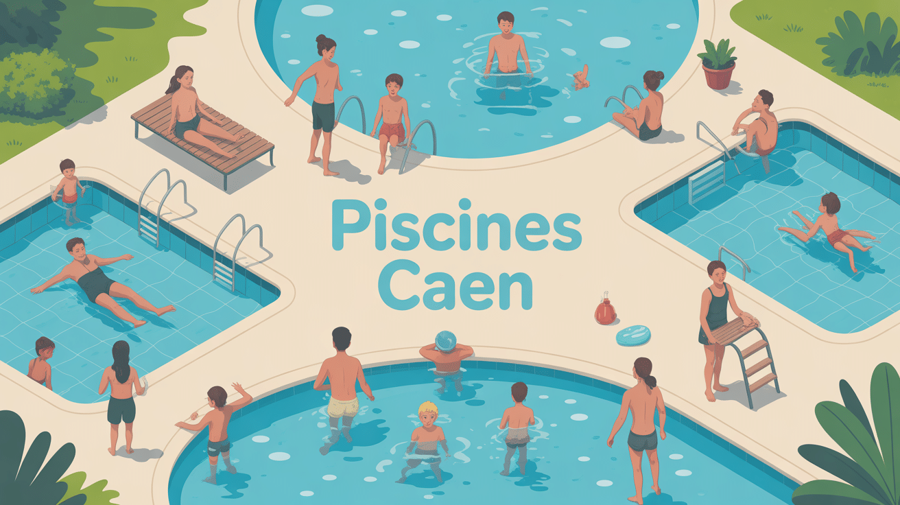 Piscine Caen illustration familles nageurs détente
