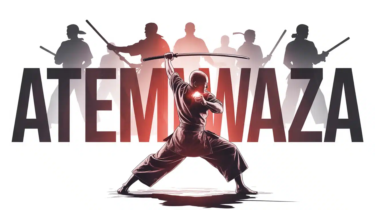 Guerrier en posture d'atemi waza frappant un point vital