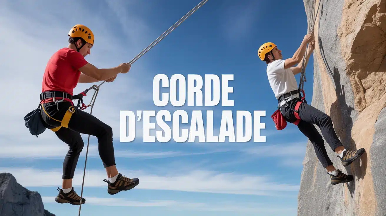 Illustration corde d escalade avec grimpeur et assureur