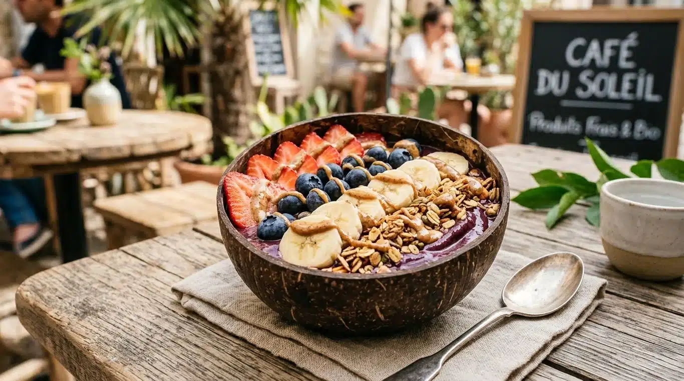 Bol d'açai garni de fruits frais et de granola