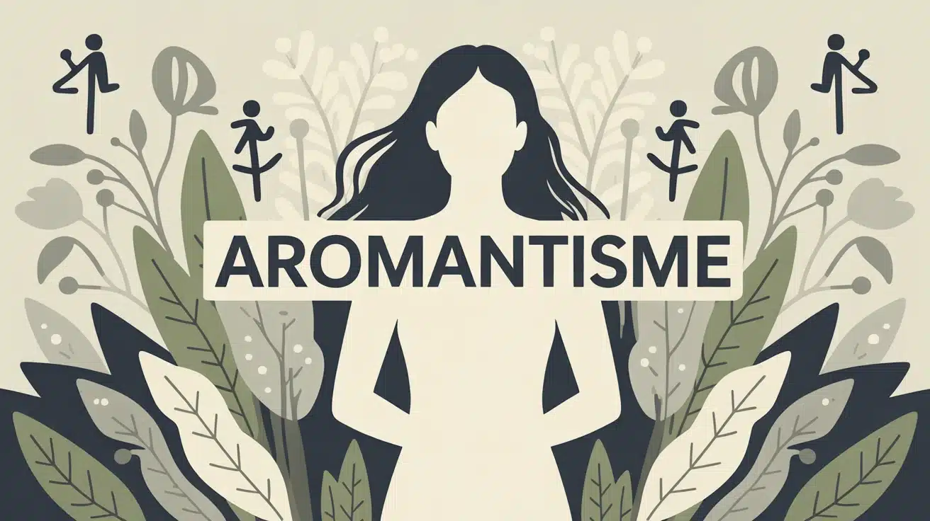 Illustration aromantisme silhouette humaine abstraite et symboles relations non-romantiques
