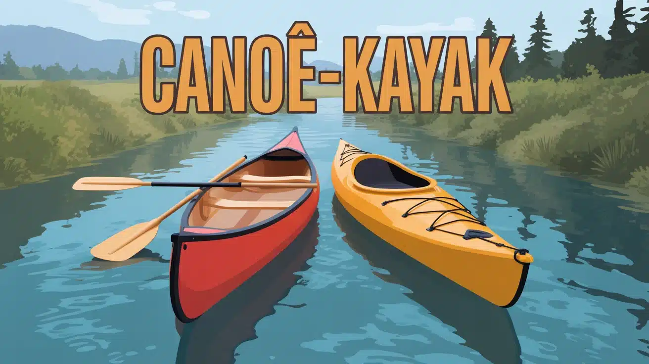 Illustration vectorielle canoë kayak sur rivière nature sauvage