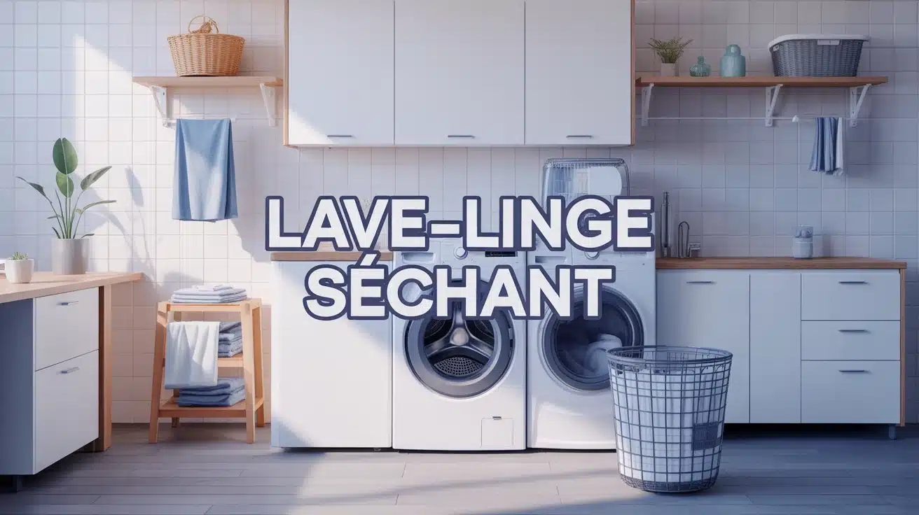 Illustration lave linge séchant minimaliste bleu blanc