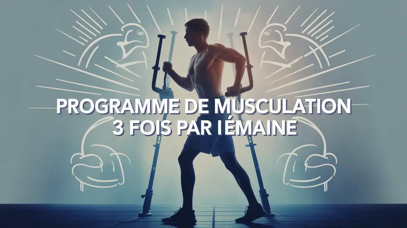 illustration programme de musculation 3 fois par semaine avec silhouette et haltères