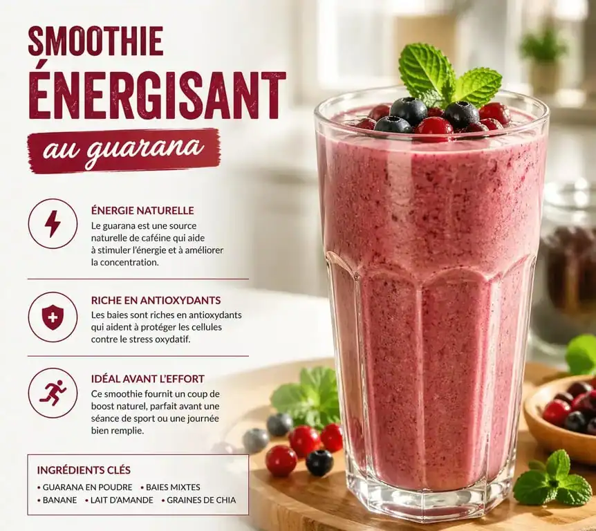 Smoothie énergisant au guarana, recette naturelle pour la concentration