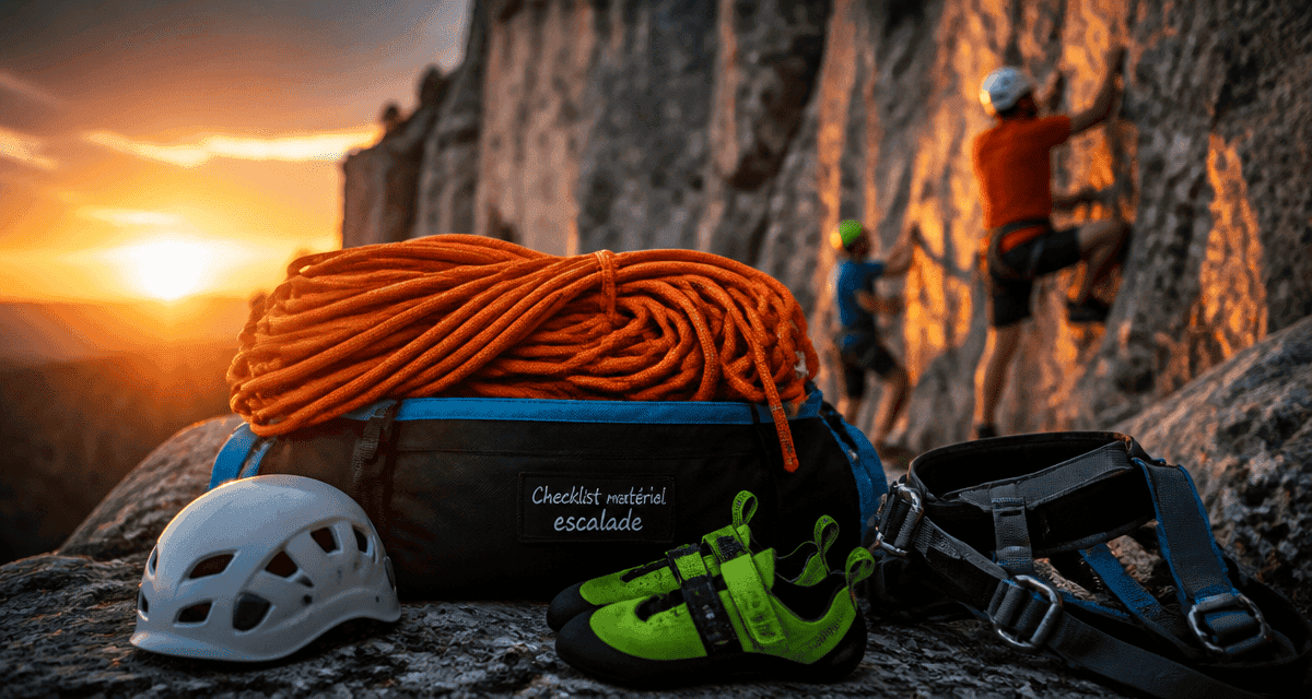 materiel escalade corde casque harnais chaussons