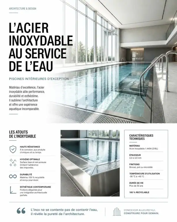 Vue intérieure des bassins en inox de la piscine Jean Bouin