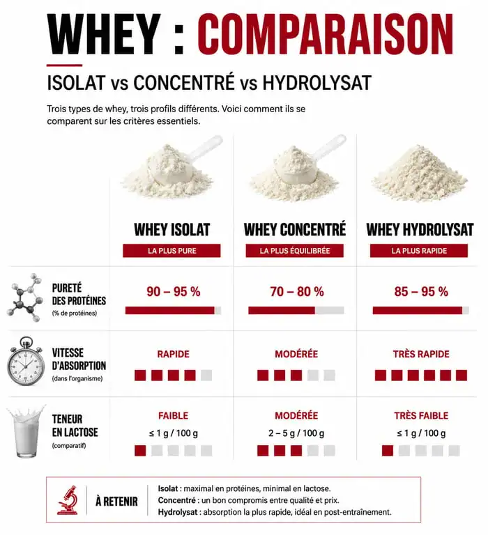 Infographie comparative des types de whey protein Optimum Nutrition