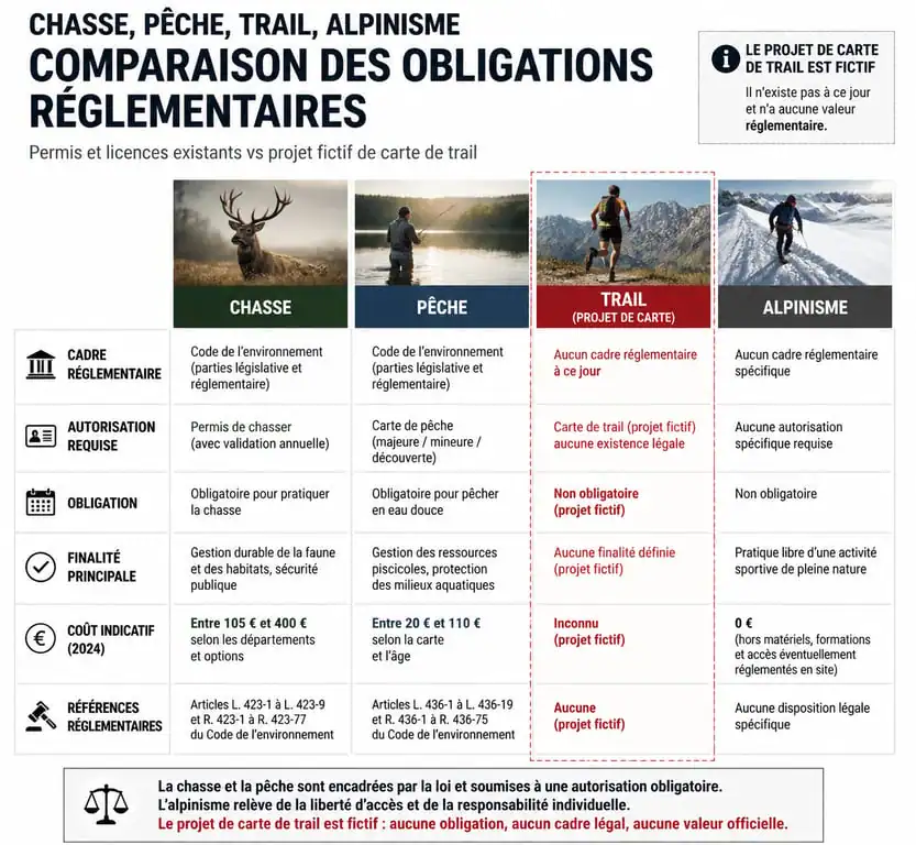 Tableau comparatif des obligations réglementaires pour la pratique du trail et autres sports de nature