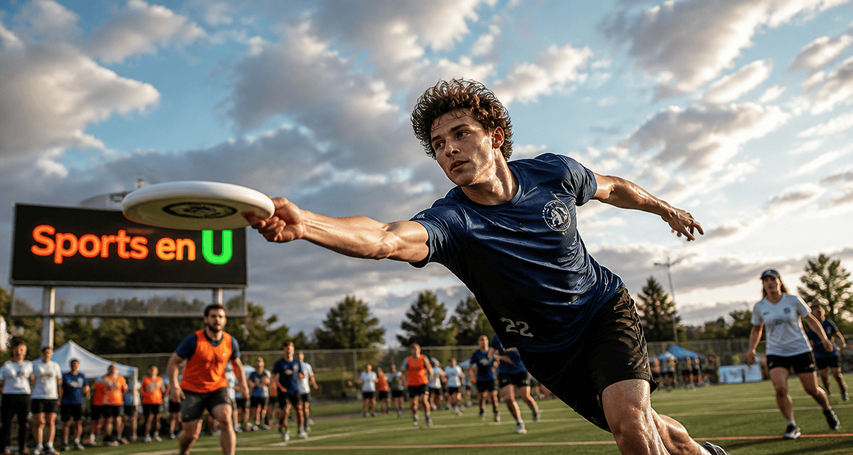 Sport en U, joueur d'ultimate lance le disque