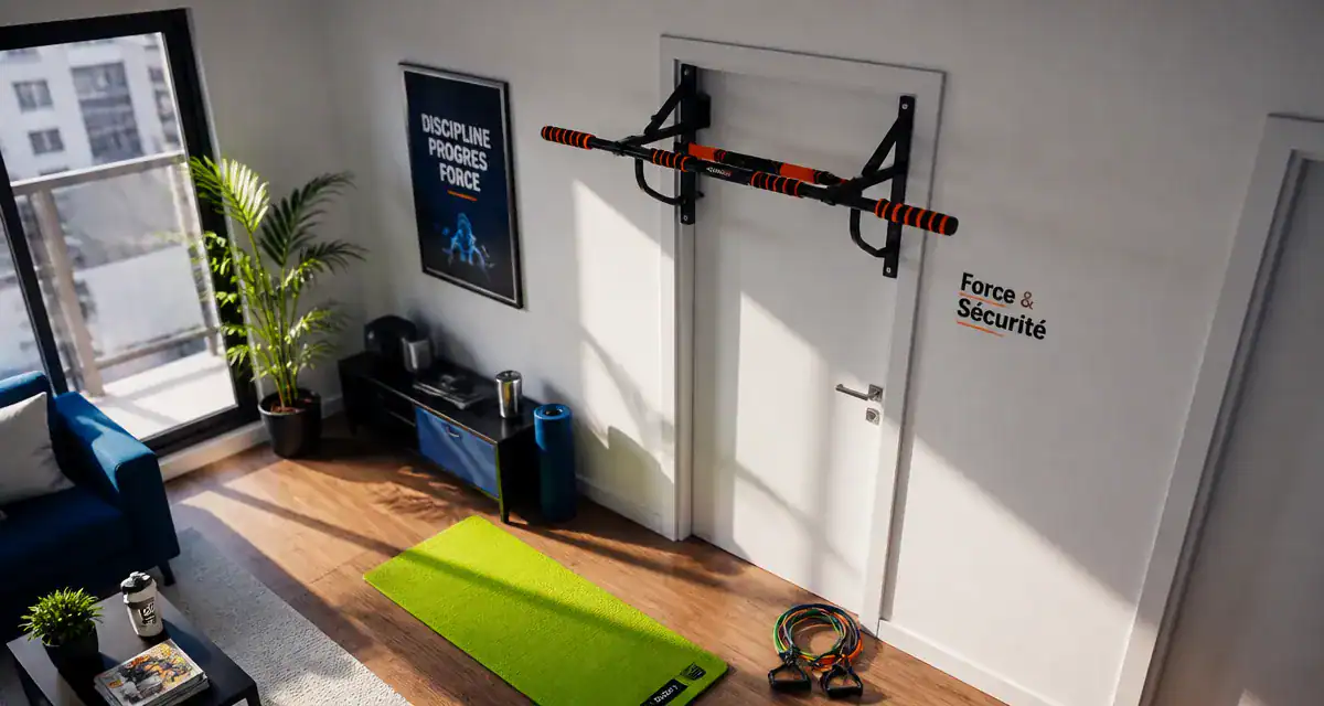 barre de traction de porte fixée sur une porte blanche