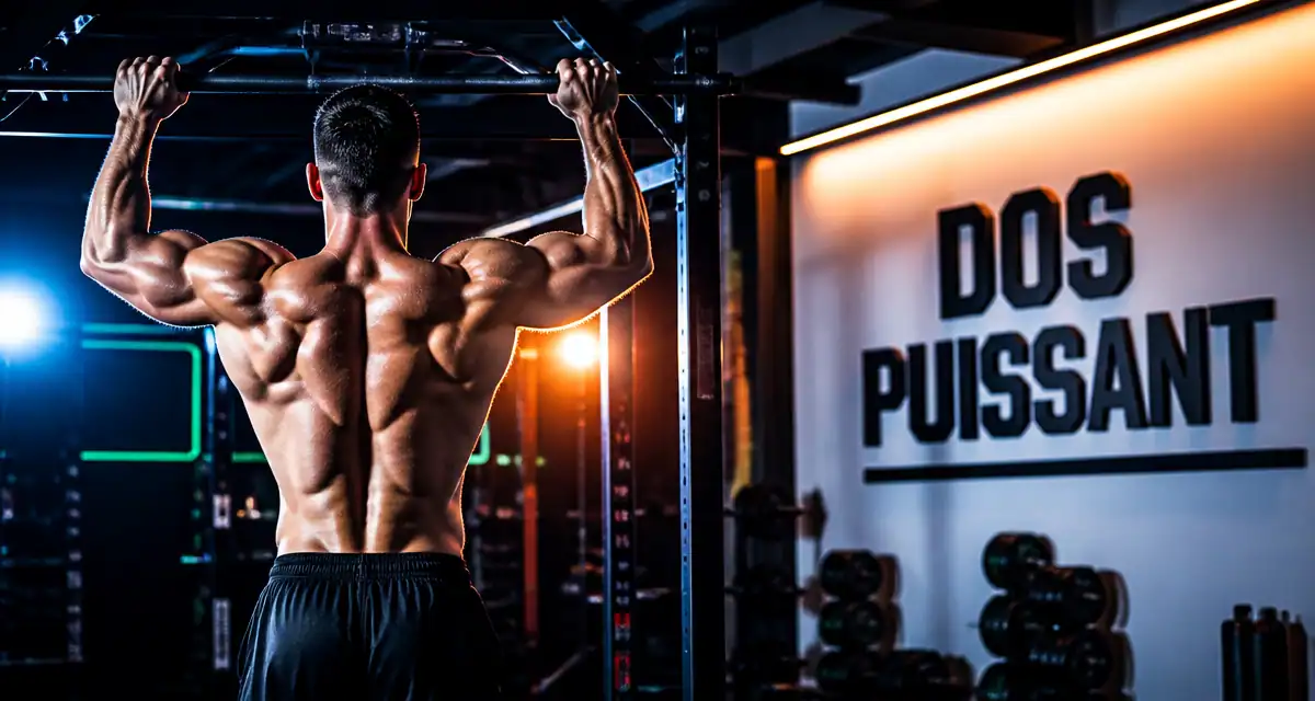 Athlète dos musculation tractions barre
