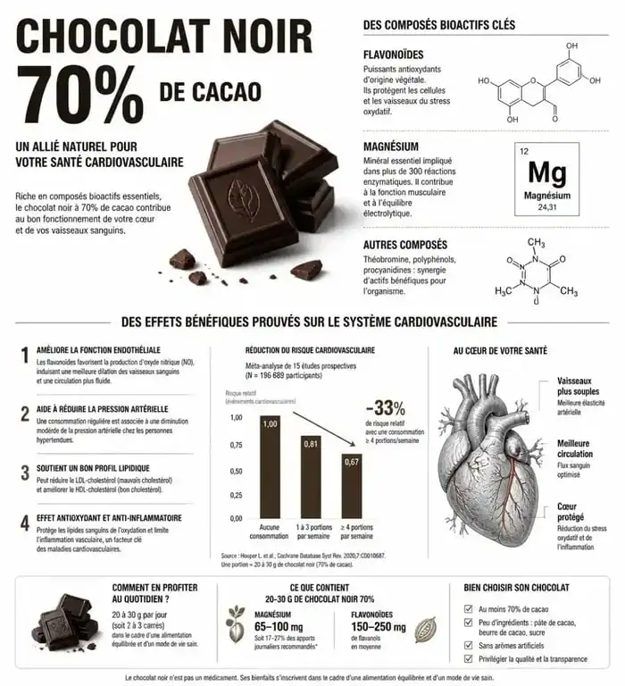 Infographie sur les bienfaits et méfaits du chocolat noir pour la santé