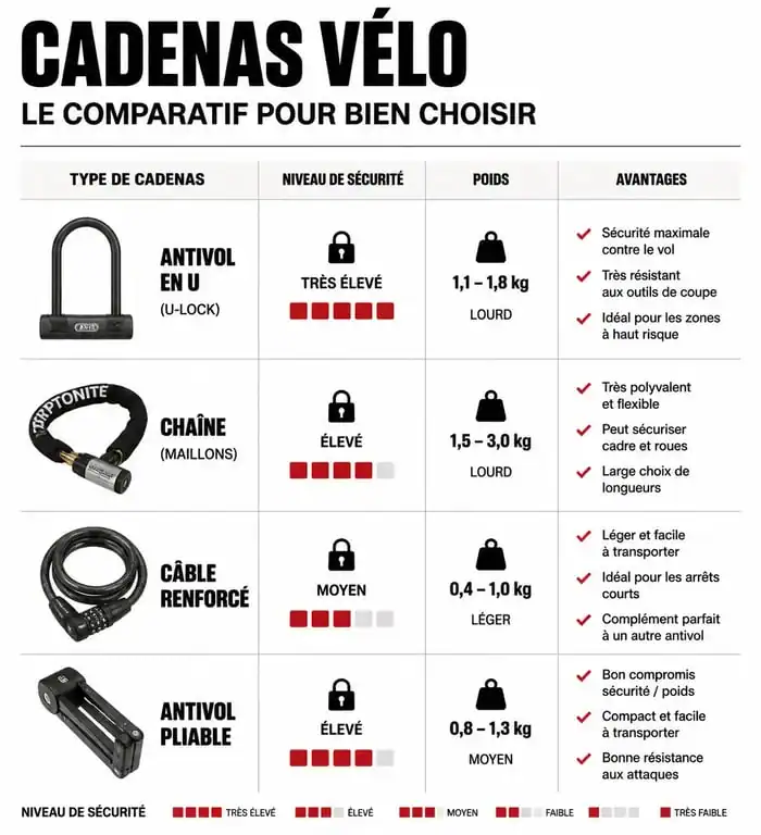Comparatif des différents types de cadenas vélo pour choisir la meilleure protection contre le vol