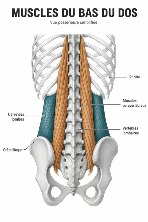 Schéma anatomique des muscles du bas du dos pour le massage