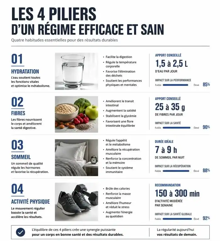 Infographie des 4 piliers pour un régime rapide et efficace sans danger