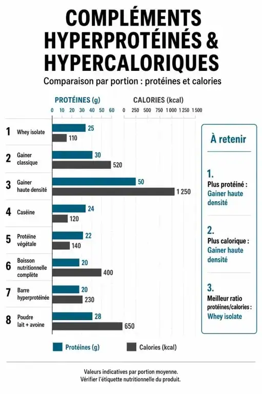Comparatif des protéines pour grossir en pharmacie : apports en protéines et calories par produit