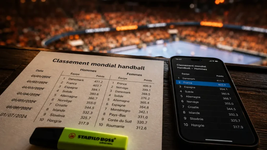 Classement mondial handball : pays, points et différences entre sélections, clubs et catégories