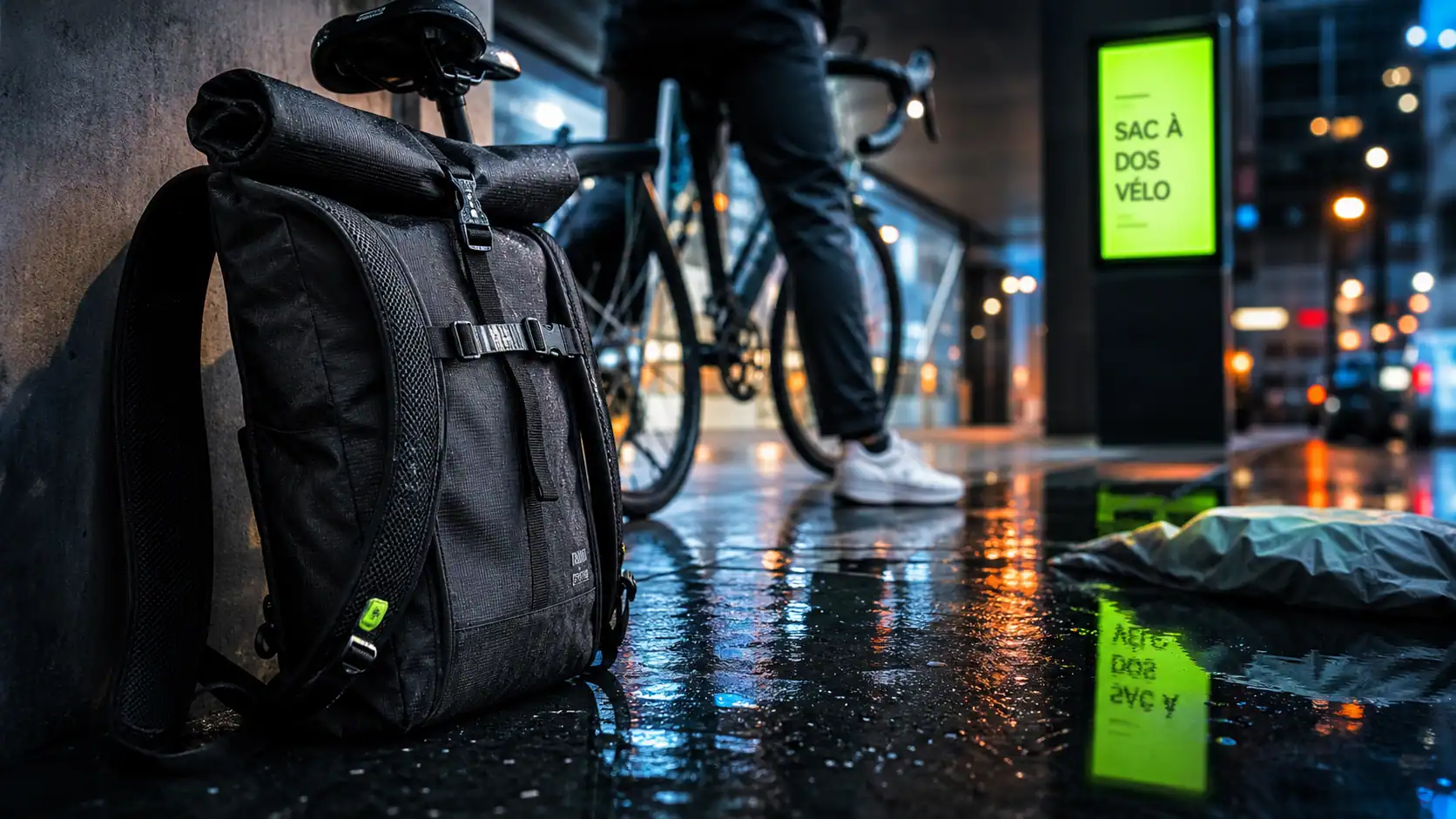 Sac dos vélo noir, sac à dos vélo urbain étanche sous porche