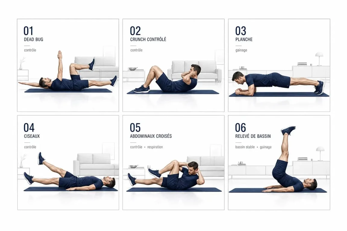 Programme abdos homme maison en 6 exercices au poids du corps dans un intérieur