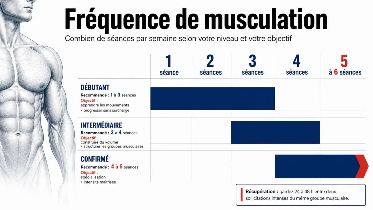 Musculation combien de fois par semaine : repères visuels selon le niveau et l'objectif