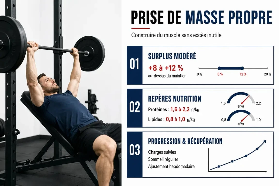 Prise de masse propre : schéma éditorial des calories, macros et entraînement progressif