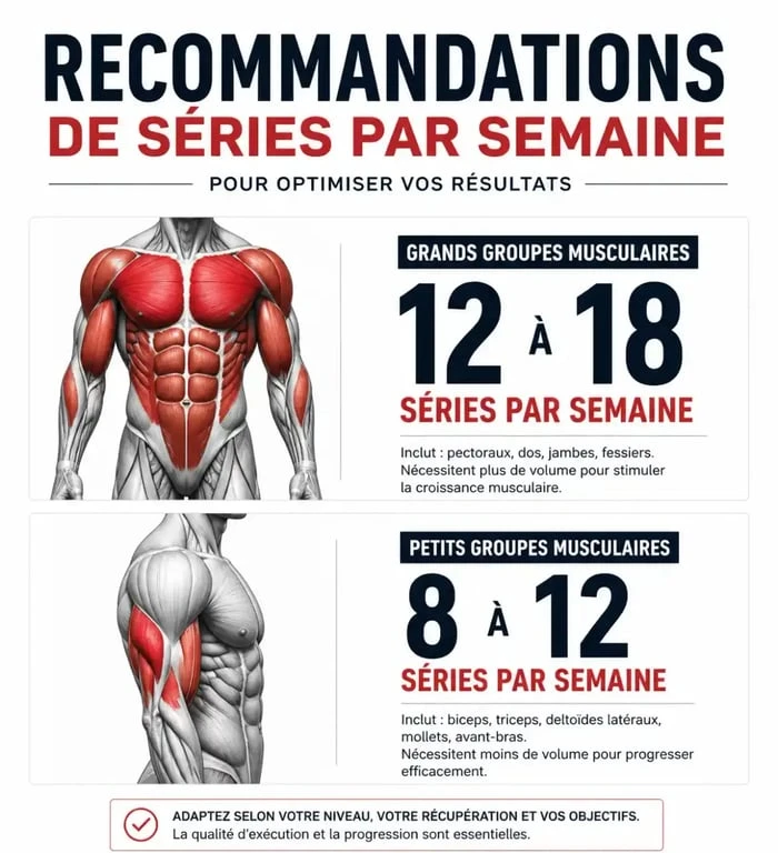 Infographie sur le nombre de séries par muscle par semaine pour l'hypertrophie