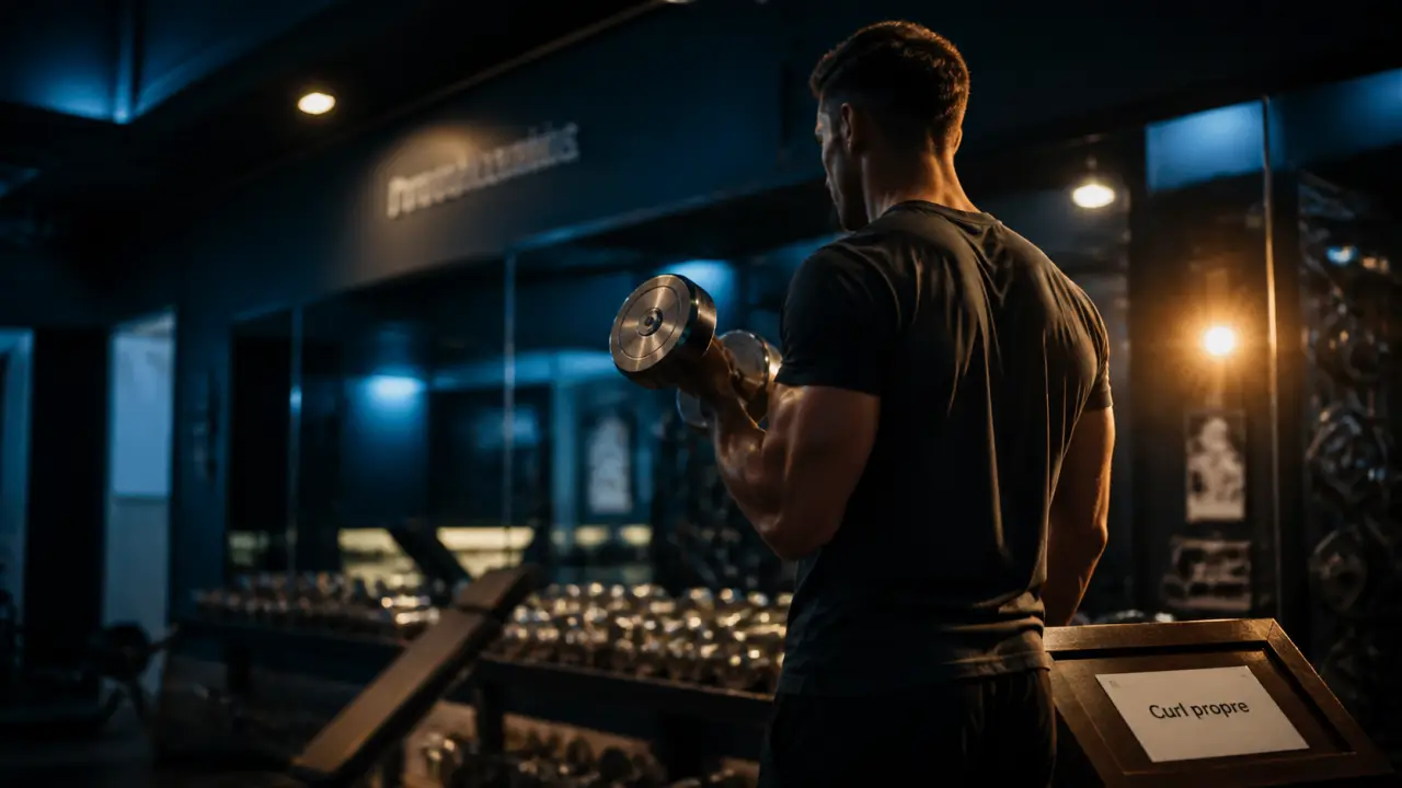 Exercice biceps : curl haltères debout en salle de sport